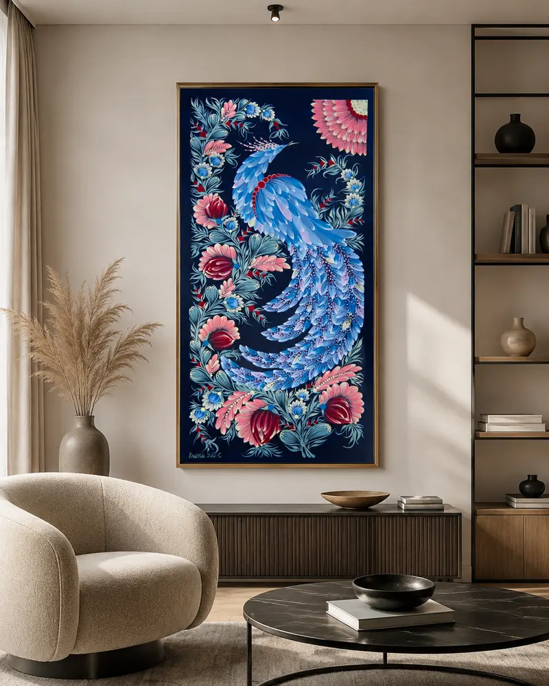 The piece styled in a room, vertical view