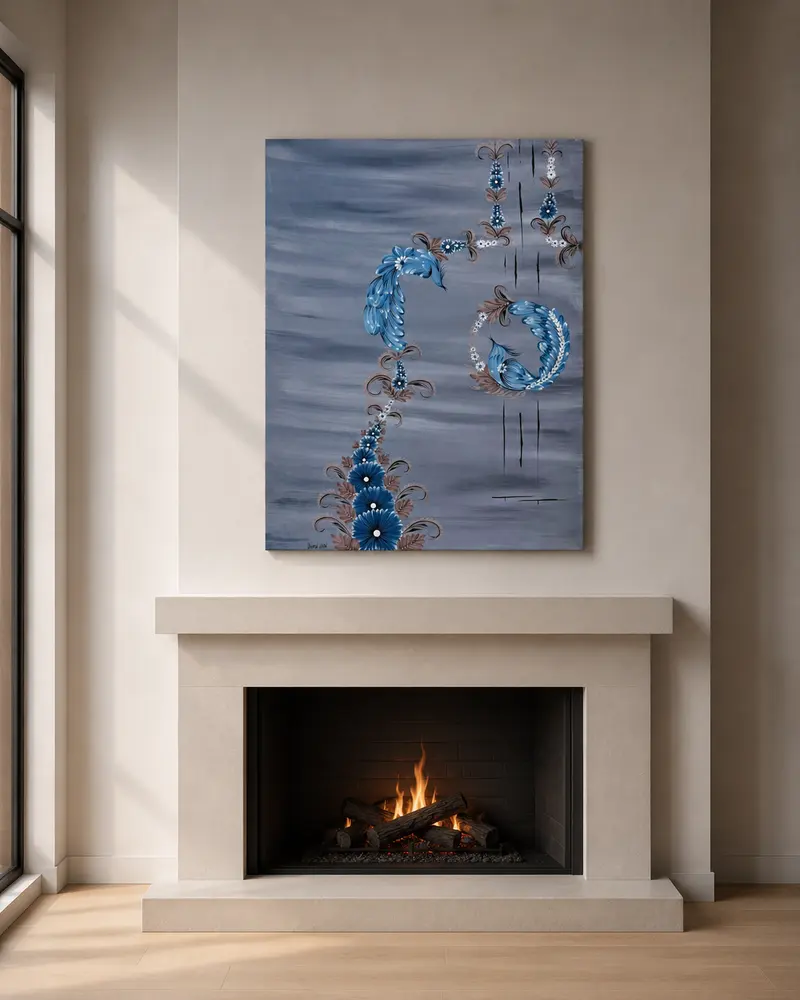 The piece hanging above a fireplace
