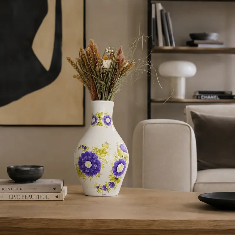 Volia — hand-painted ceramic vase styled in a room